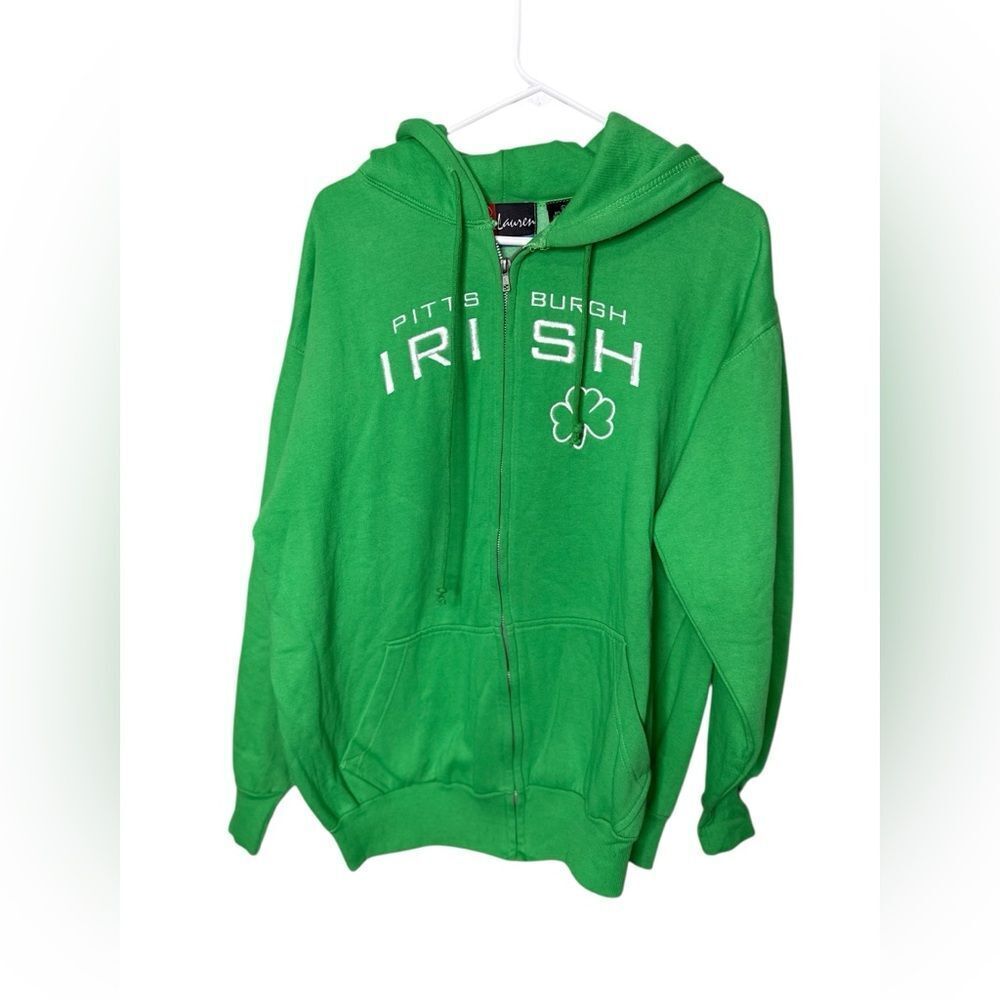 Kelly Green Jon Lauren Pittsburgh Irish Zip Up Hoodie Large Shamrock
